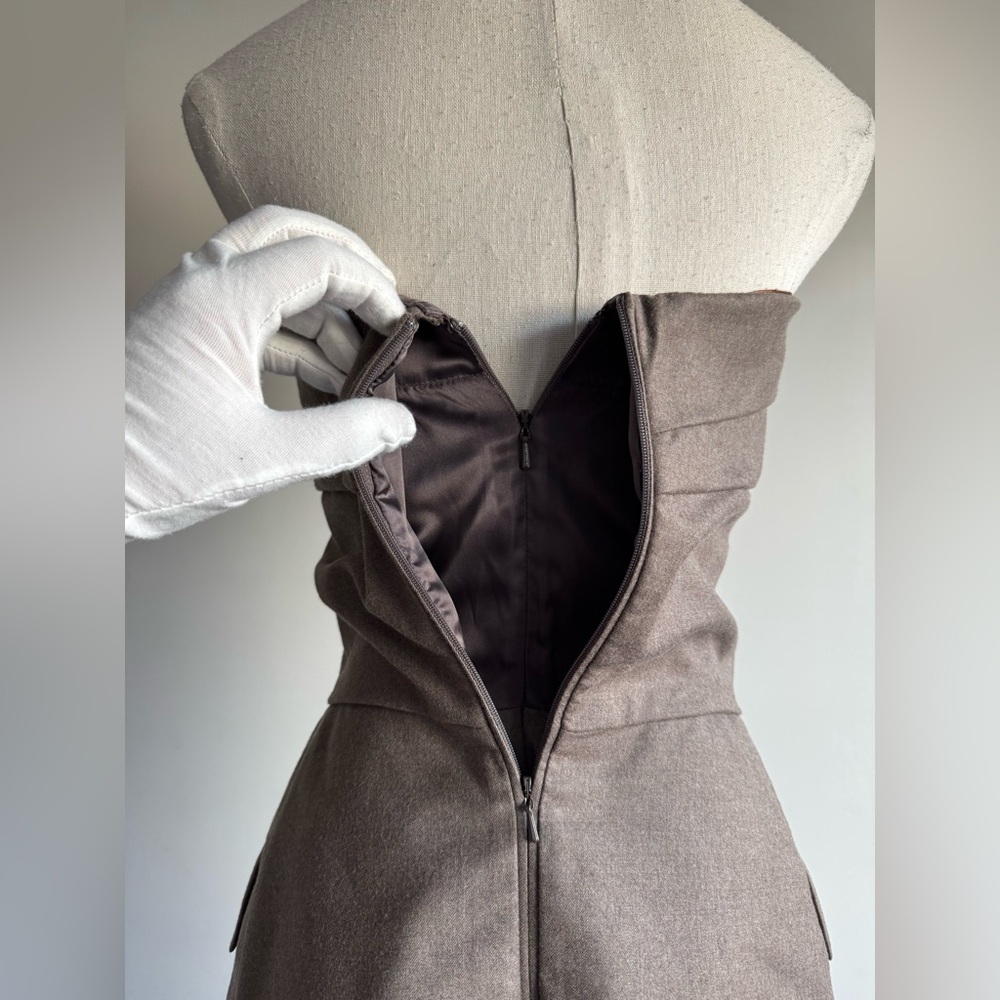 MAX MARA Strapless Pocket Peplum Midi Dress in Chocolate Brown XS - Picture 9 of 12